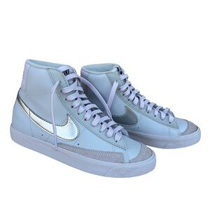 Nike Blazer Mid '77 GS Light Blue Purple Metallic Silver High Top Sneakers 4.5Y